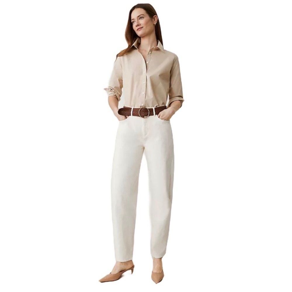 Ann Taylor Off White High Rise Barrel Leg Jeans Ecru Curved Denim Pants Size 8